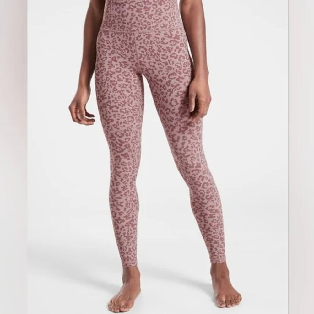 LIKE NEW Athleta Elation Ultra High Rise Leggings Pink Leopard Small